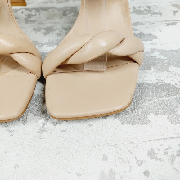 New Open Edit Remmy Twisted Strap Beige Square Toe Heeled Sandals H513 - Picture 11 of 15